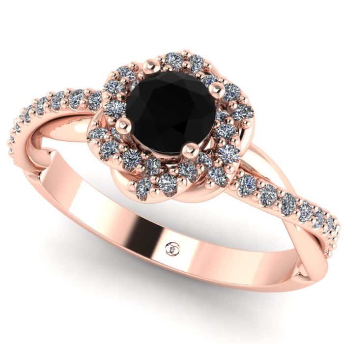 Inel logodna diamant negru si diamante aur rasucit ES251
