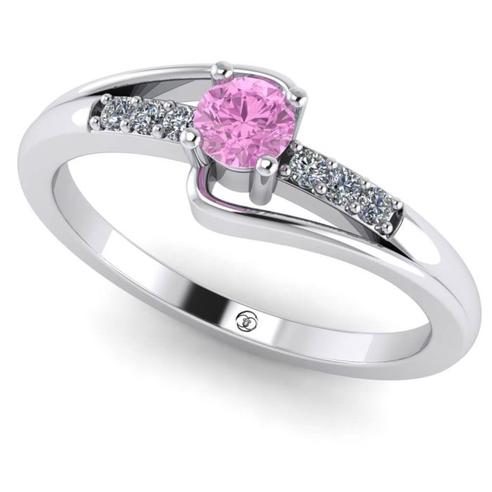 Inel logodna diamant roz si diamante din aur fashion ES253
