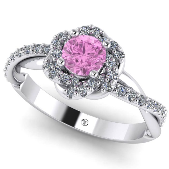 Inel logodna diamant roz si diamante aur rasucit ES251
