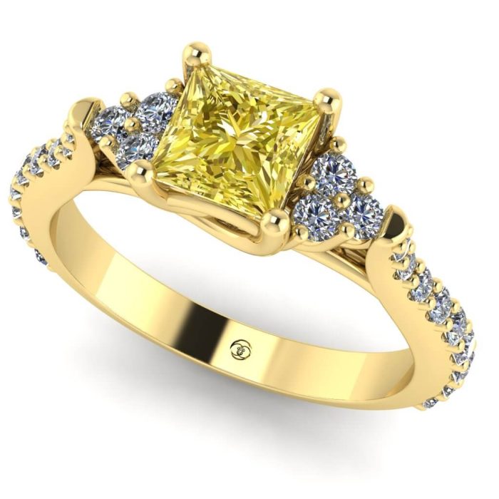 Inel logodna diamant galben vivid patrat si diamante aur ES254