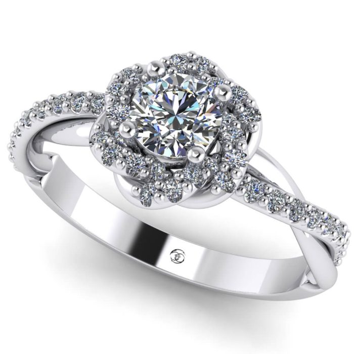 Inel de logodna diamant si diamante aur galben impletit ES251