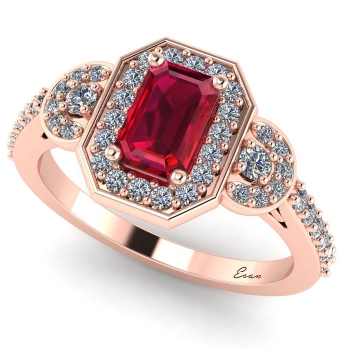 Inel logodna cu rubin emerald si diamante aur ES183