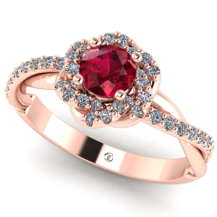 Inel cu rubin rasucit diamante aur galben ES251