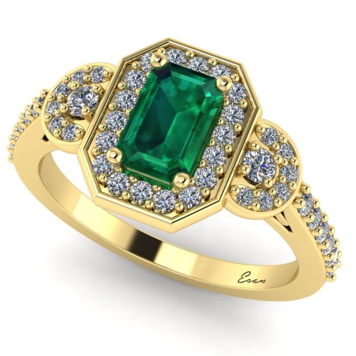Inel logodna cu smarald emerald si diamante aur ES183