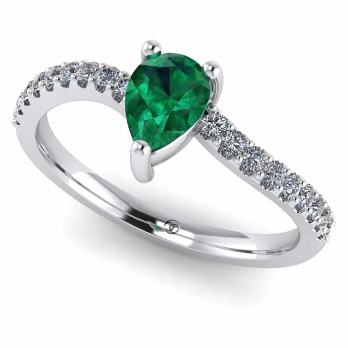 Inel logodna smarald lacrima si diamante aur simplu ES265