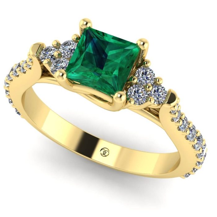 Inel logodna smarald patrat si diamante aur ES254