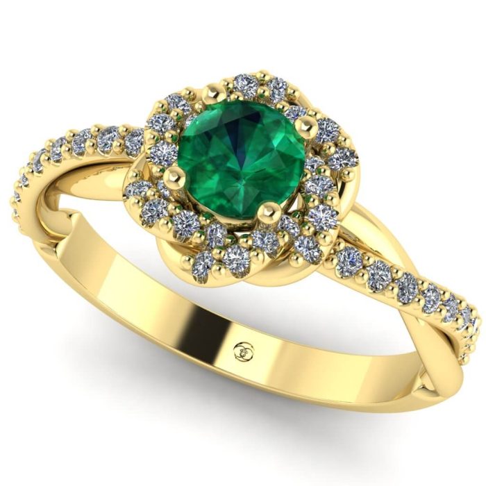 Inel smarald logodna si diamante aur impletit ES251