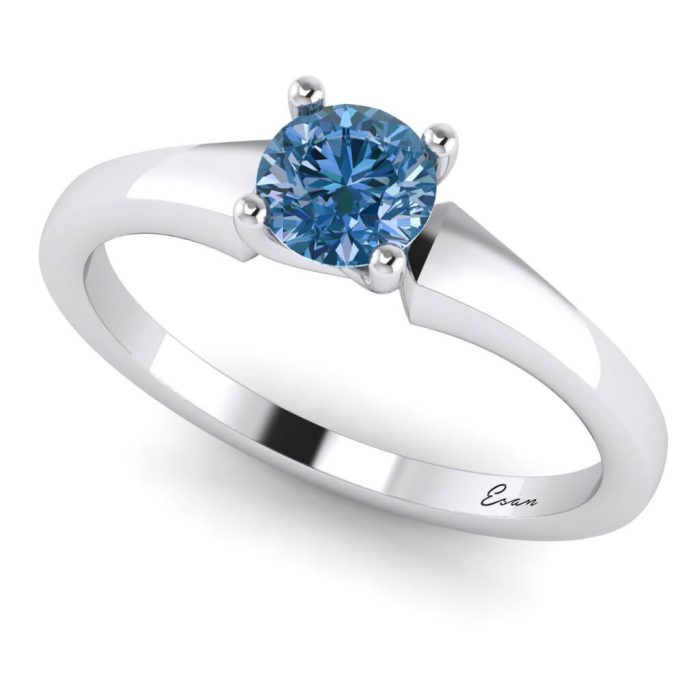 Inel logodna diamant albastru 0.50 rotund clasic din aur ES180