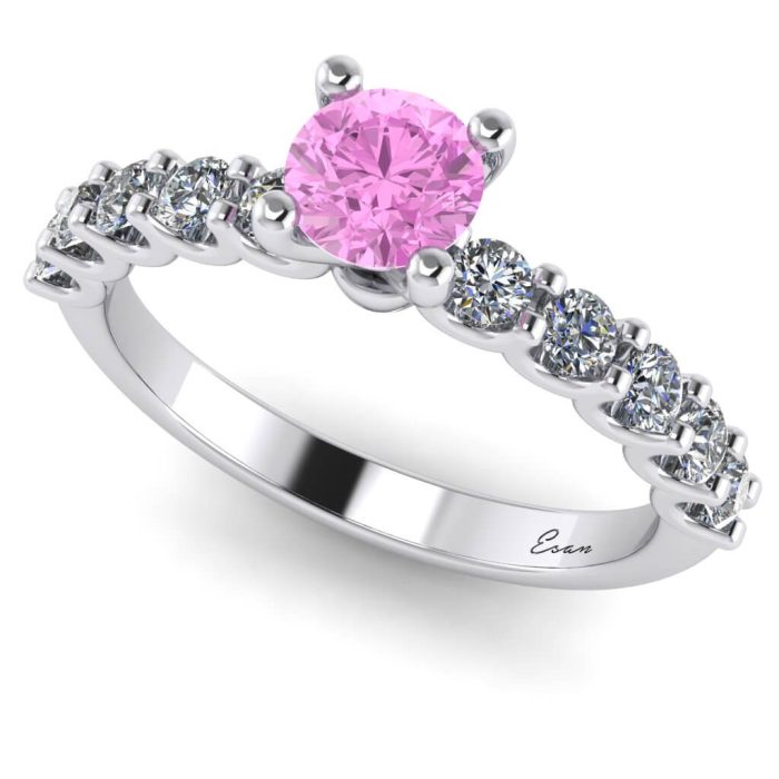 Inel logodna diamant roz si diamante secundare din aur ES169
