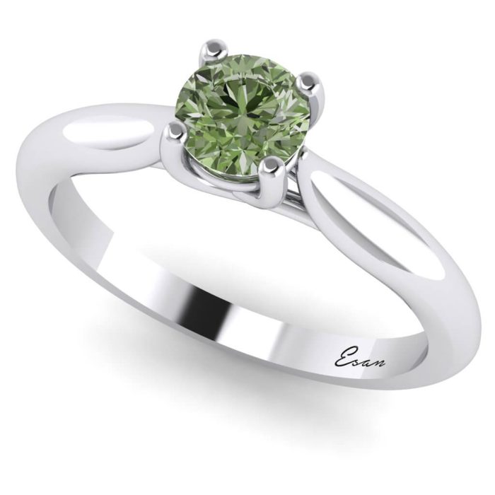 Inel de logodna cu diamant verde din aur alb ES168