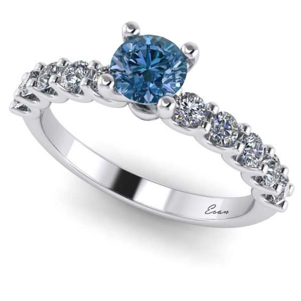 logodna cu diamant albastru si diamante din aur alb ES169