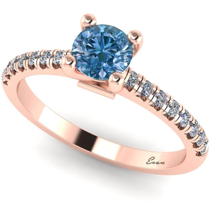 Inel logodna diamant albastru si diamante din aur ES174