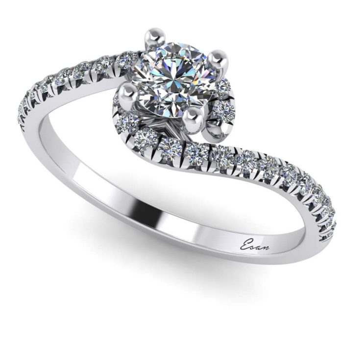 Inel logodna diamant si diamante secundare aur rasucit ES178