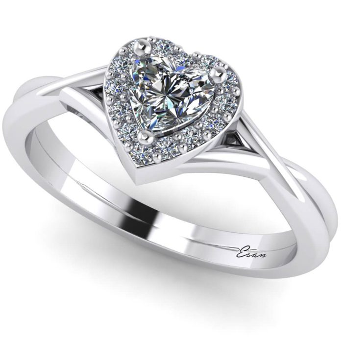Inel logodna diamant inima si diamante aur anturaj ES189