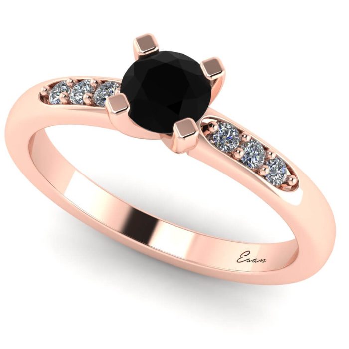 Inel logodna cu diamant negru rotund si diamante ES184