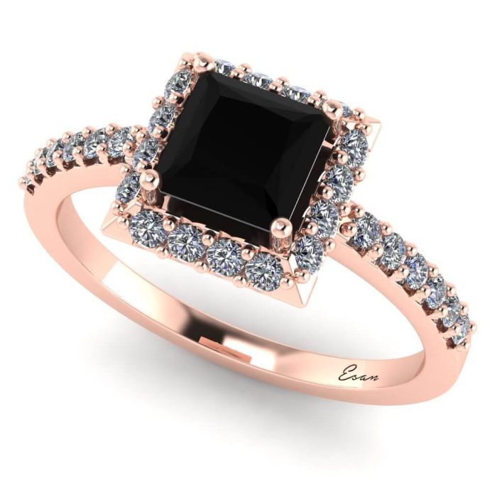 Inel logodna diamant patrat negru si diamante sec 18K ES179