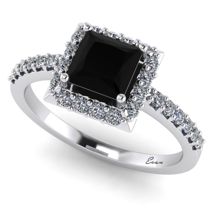 Inel logodna cu diamant negru si diamante aur alb ES179STOC