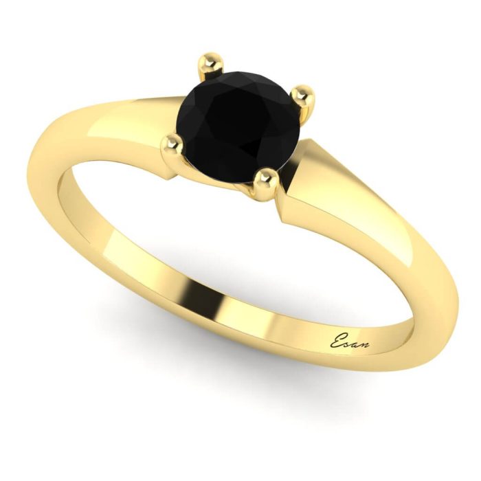 Inel logodna diamant negru rotund clasic din aur galben ES180