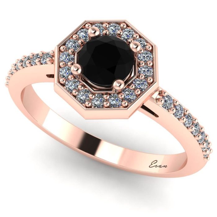 Inel logodna cu diamant negru din aur hexagon ES170