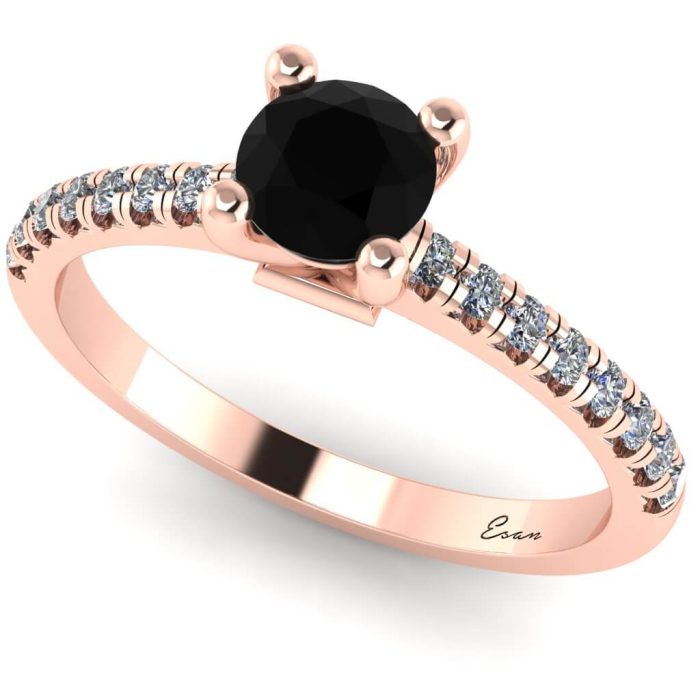 Inel logodna diamant negru si diamante din aur ES174
