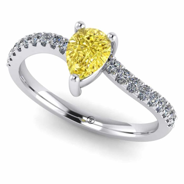 Inel logodna diamant galben lacrima si diamante aur simplu ES265