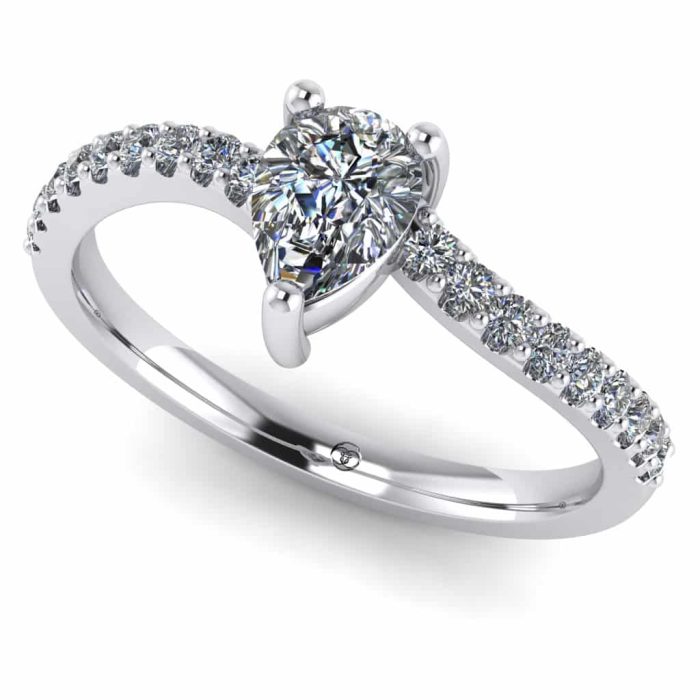 Inel logodna diamant lacrima si diamante aur simplu ES265