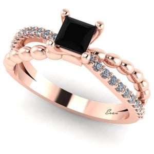 Inel logodna cu diamant negru si diamante din aur roz ES166
