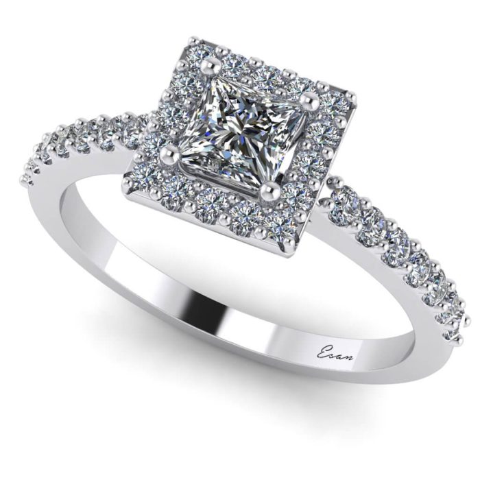 Inel logodna diamant patrat si diamante F VS ES187