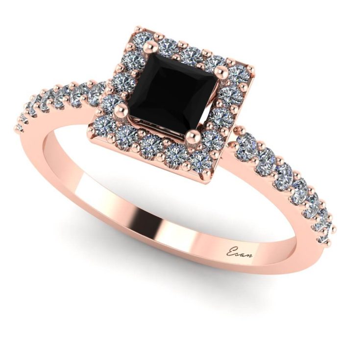 Inel logodna diamant negru patrat si diamante aur ES187