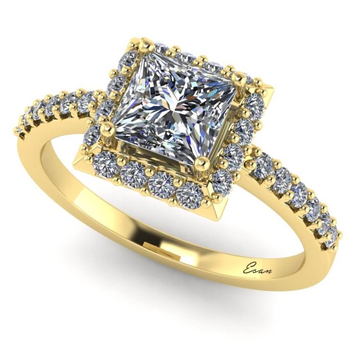 Inel logodna diamant patrat si diamante sec ES179