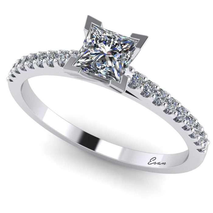 Inel logodna cu diamant patrat si diamante naturale ES196
