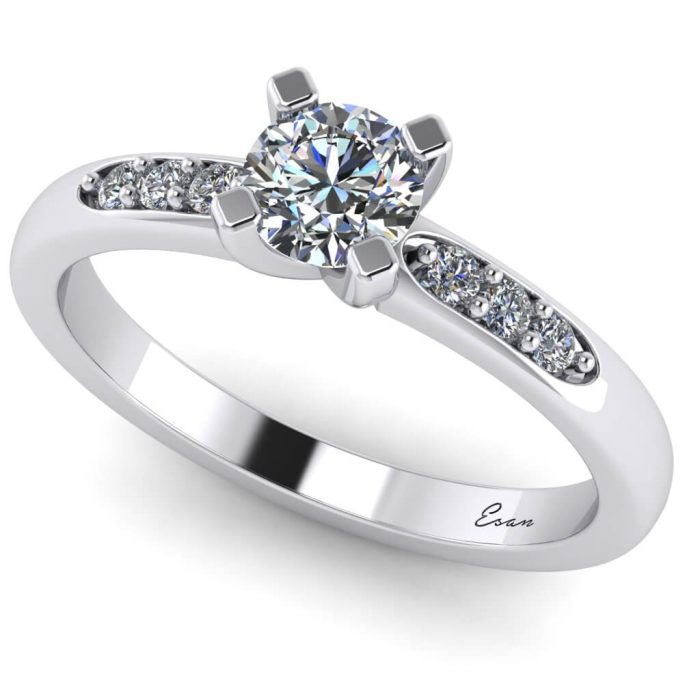 Inel logodna cu diamant rotund si diamante ES184
