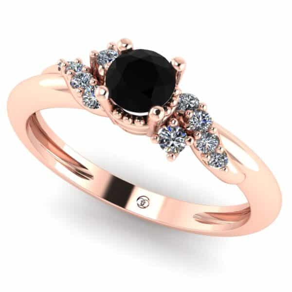 Inel de logodna cu diamant negru si diamante vintage ES256