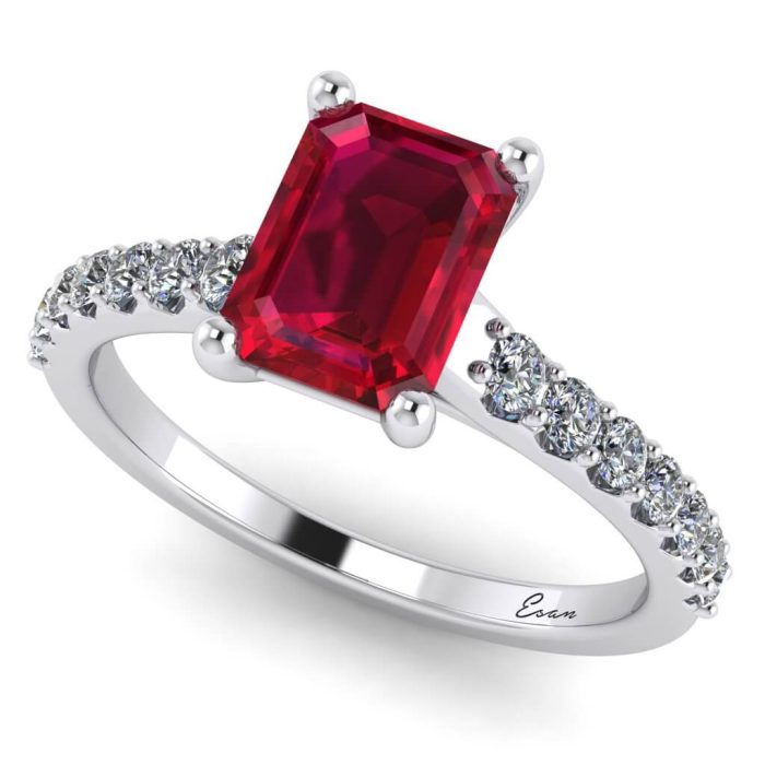 Inel logodna cu rubin emerald si diamante aur ES191