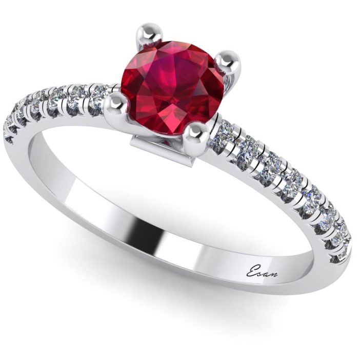 Inel logodna rubin si diamante din aur ES174
