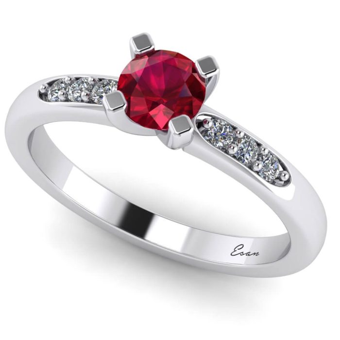 Inel logodna cu rubin rotund si diamante ES184