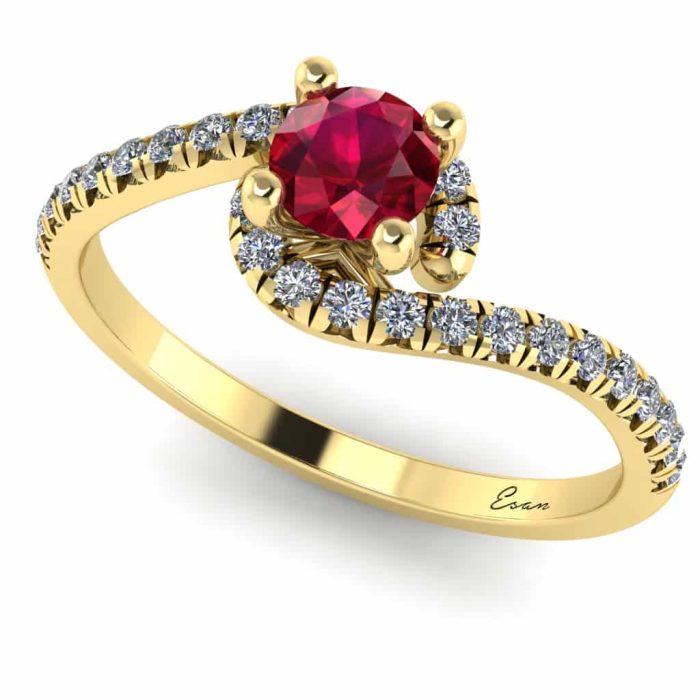 Inel logodna rubin si diamante 750 aur galben ES178