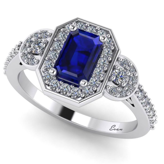 Inel logodna cu safir emerald si diamante aur ES183