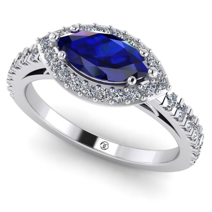 Inel logodna safir marquise si diamante din aur anturaj ES248