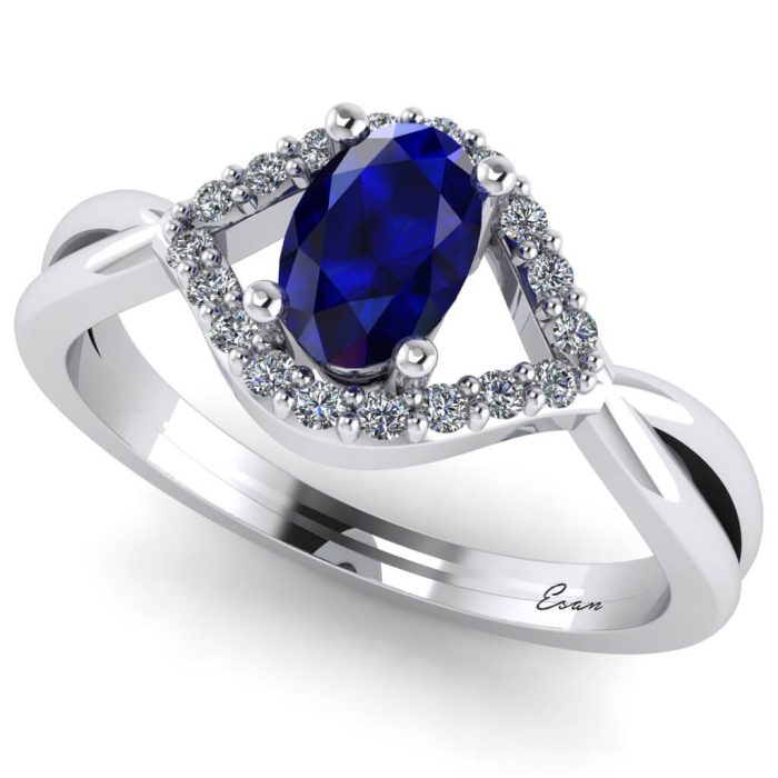Inel logodna safir oval si diamante aur anturaj ES190