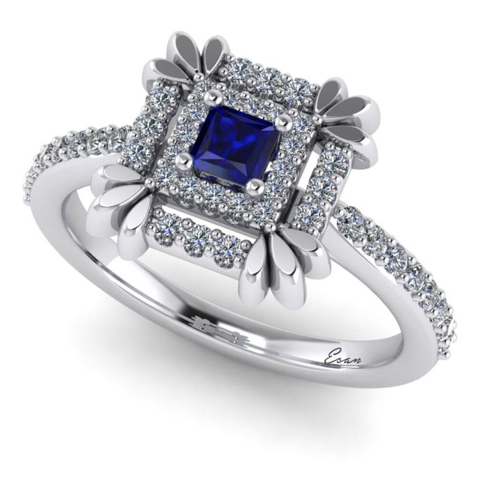 INEL LOGODNA CU SAFIR PATRAT SI DIAMANTE AUR 14K ES164