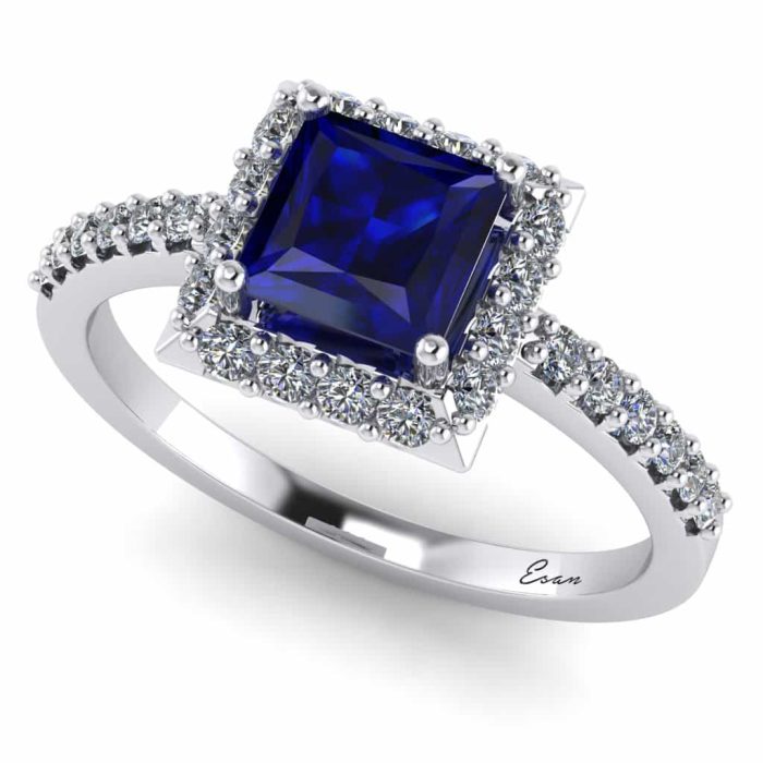 Inel logodna safir albastru si diamante secundare aur ES179