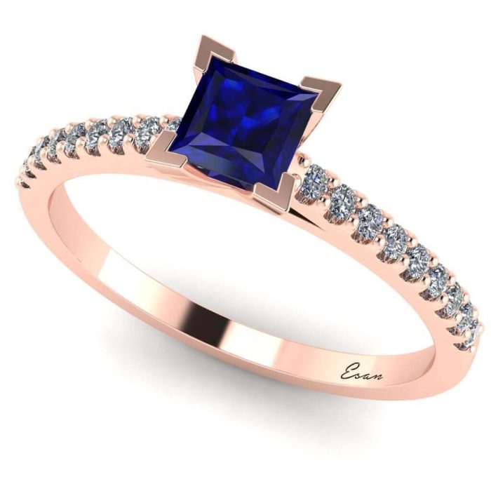 Inel logodna cu safir patrat si diamante aur 18K ES196