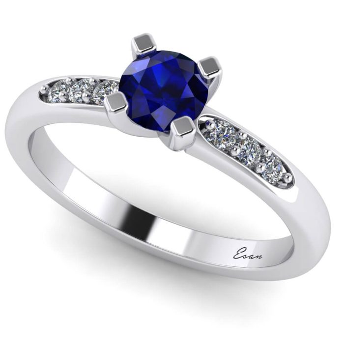 Inel logodna cu safir rotund si diamante ES184
