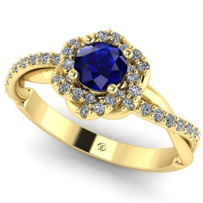 Inel logodna safir si diamante aur galben rasucit ES251
