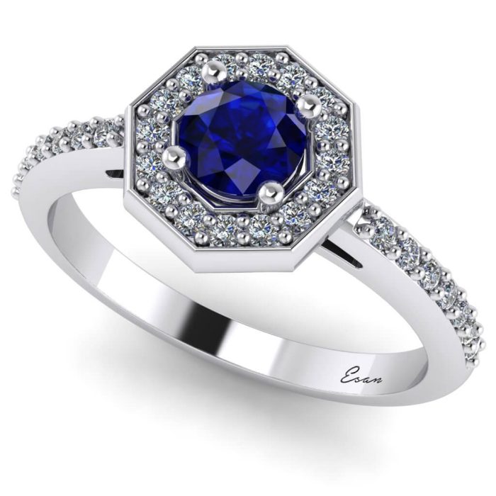 Inel logodna safir si diamante hexagonal ES170