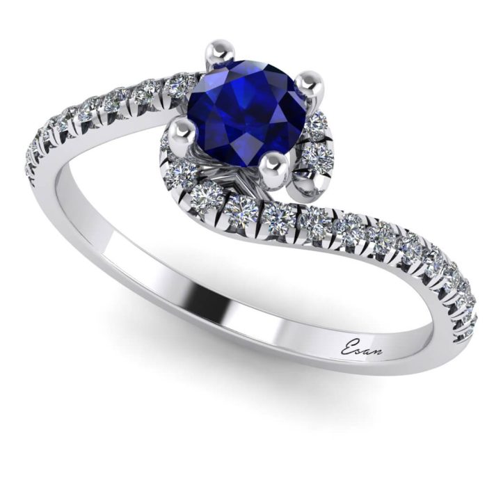 Inel logodna safir albastru si diamante 750 aur ES178
