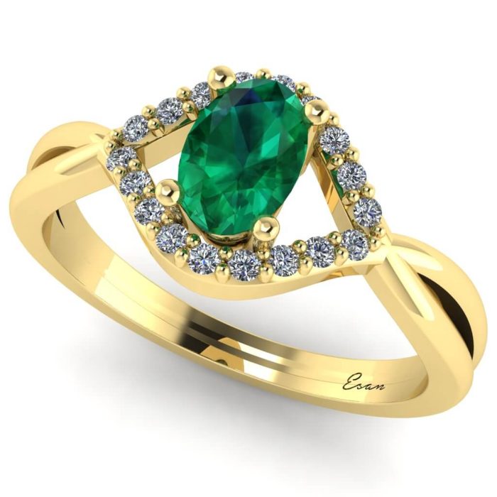 Inel logodna smarald oval si diamante aur anturaj ES190