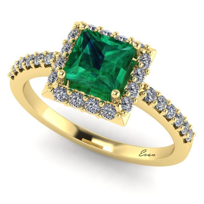 Inel logodna smarald si diamante secundare 18K ES179