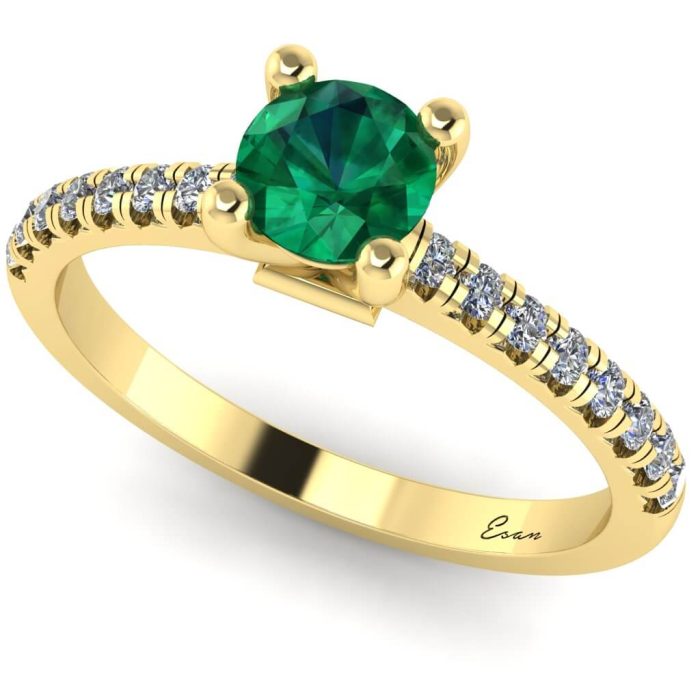 Inel logodna smarald si diamante din aur ES174